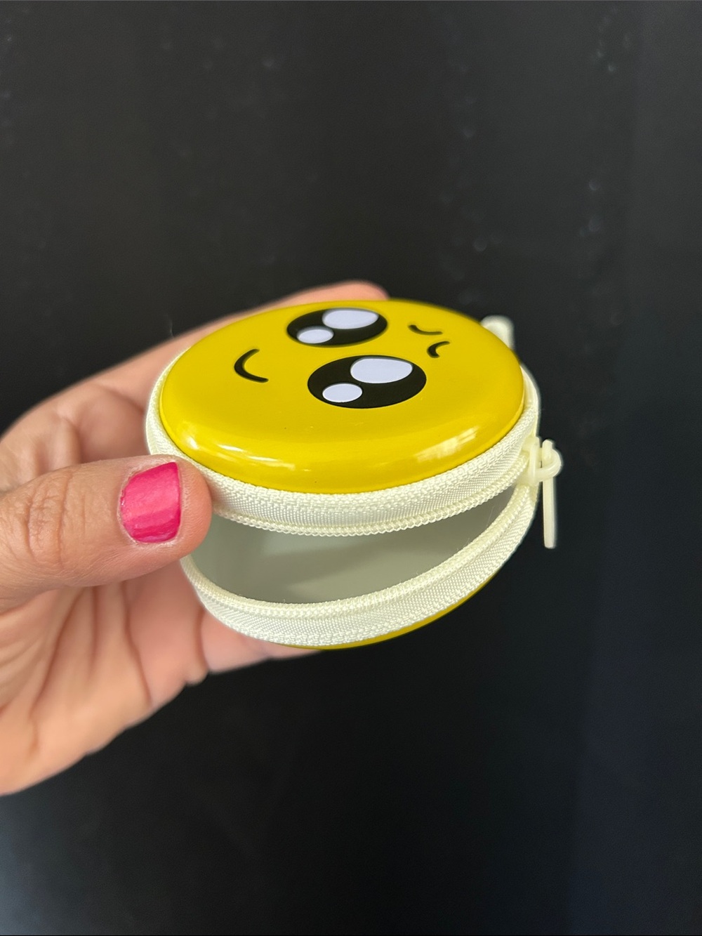 Yellow Emoji Tin Coin Pouch Earplug Case – Cute Zipper Accessory - Picture 3 of 4